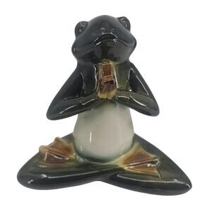 Pier 1 Imports Zen Meditating Yoga Frog Ceramic Figurine Statue Home Decor 7.5"